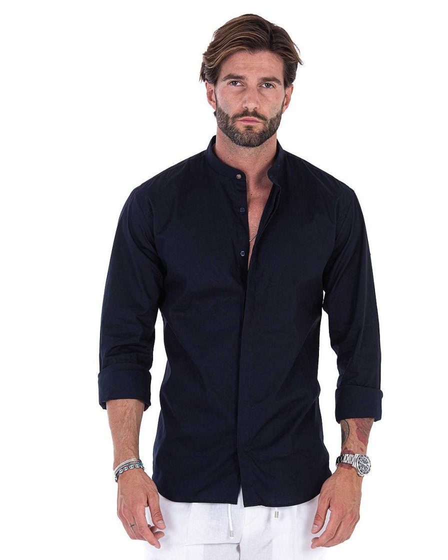 Abbigliamento SAVEONE Camicie | Camicia - Basic Coreana Blu In Cotone