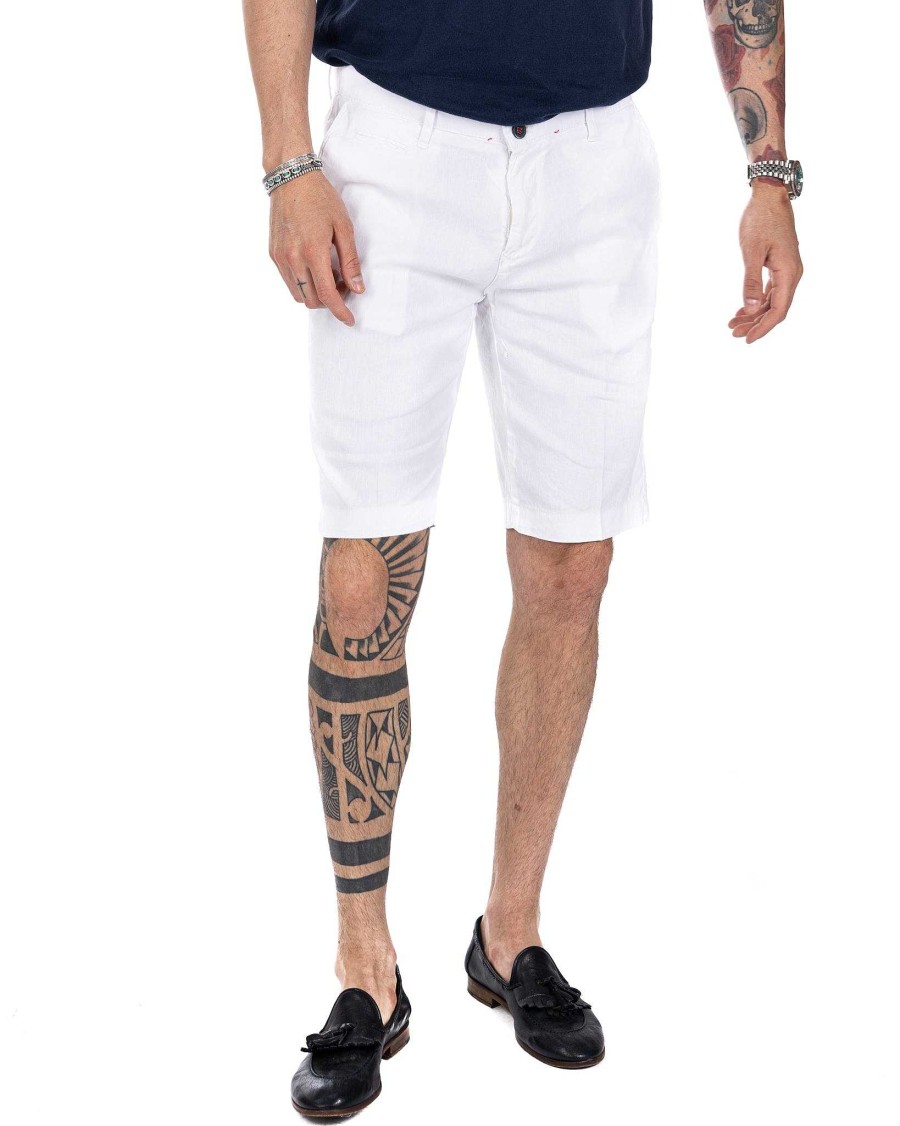 Abbigliamento SAVEONE Bermuda | Mustique - Bermuda Bianco In Lino Stretch