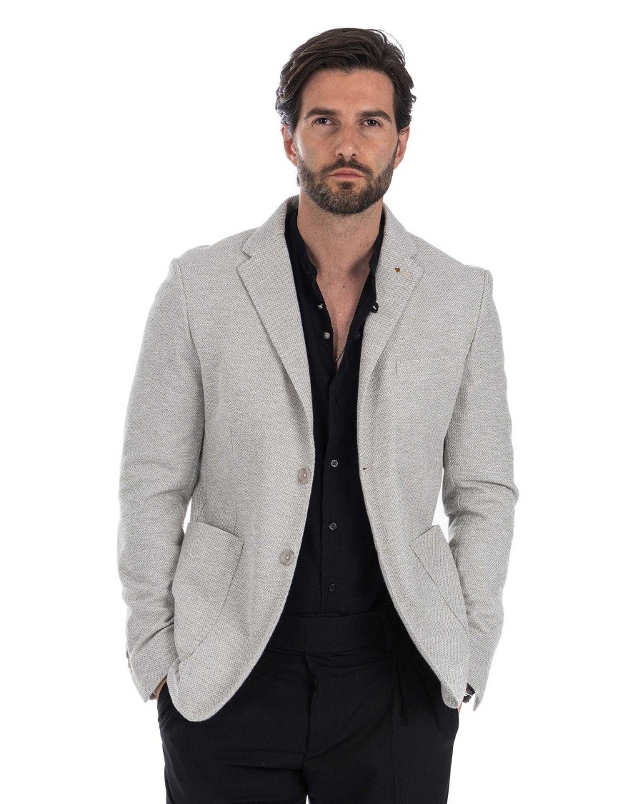 Abbigliamento SAVEONE Blazer E Giacche | Ragusa - Giacca Monopetto A Nido D'Ape Beige