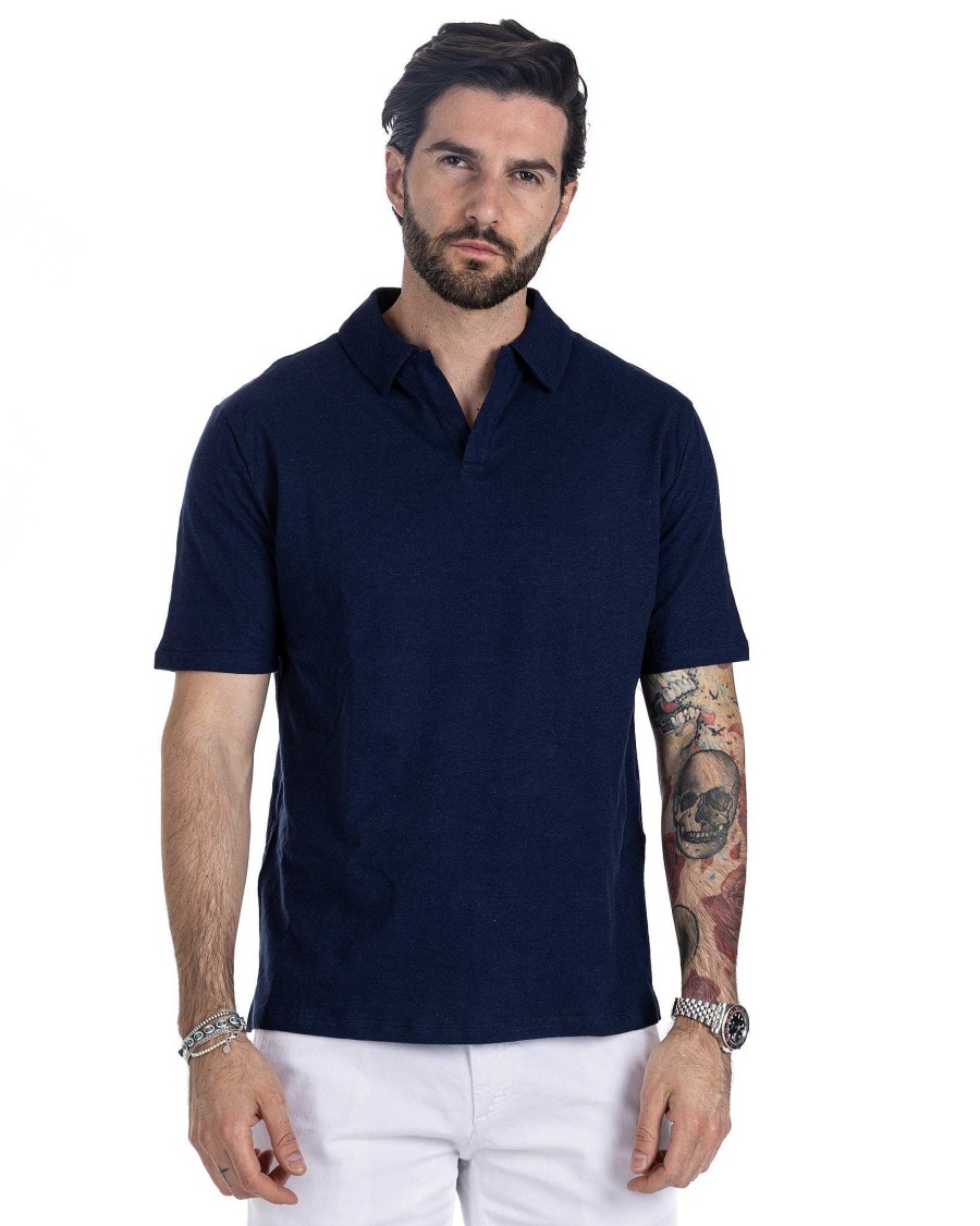 Abbigliamento SAVEONE Polo | Panarea - Polo In Lino Blu