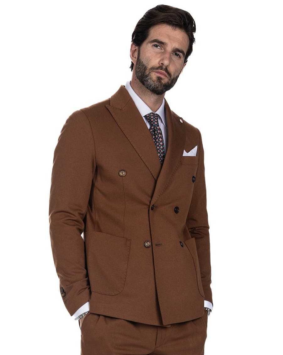 Abbigliamento SAVEONE Blazer E Giacche | Mustang - Giacca Doppiopetto Punto Milano Tabacco