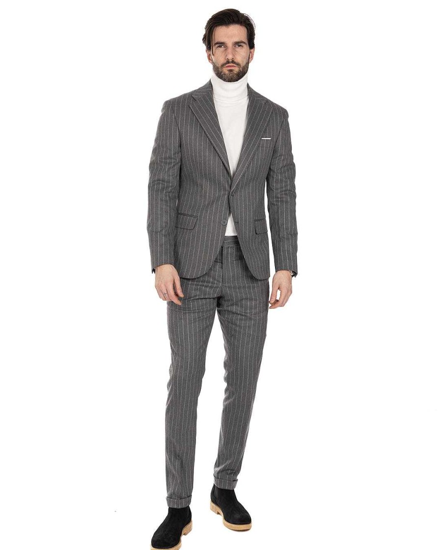 Abbigliamento SAVEONE Blazer E Giacche | Feel - Giacca Monopetto Gessato Grigio