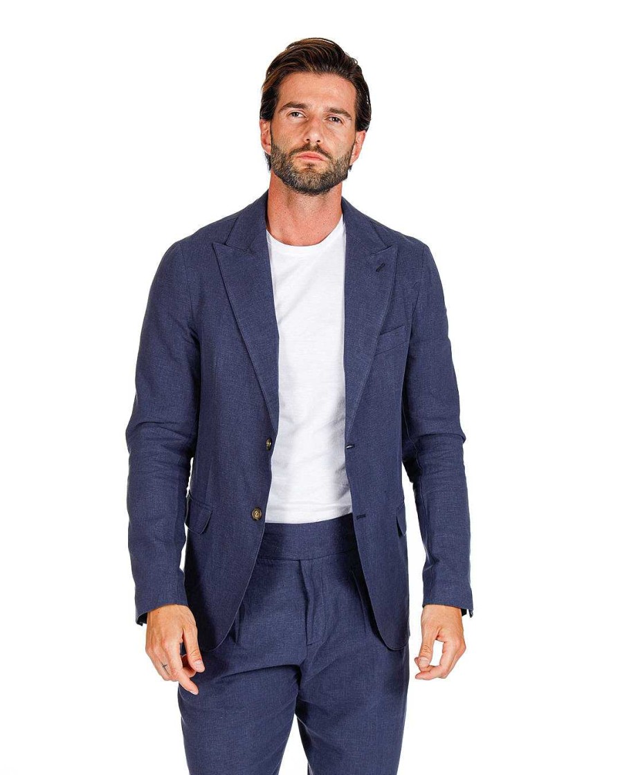 Abbigliamento SAVEONE Blazer E Giacche | James - Giacca In Lino Blu