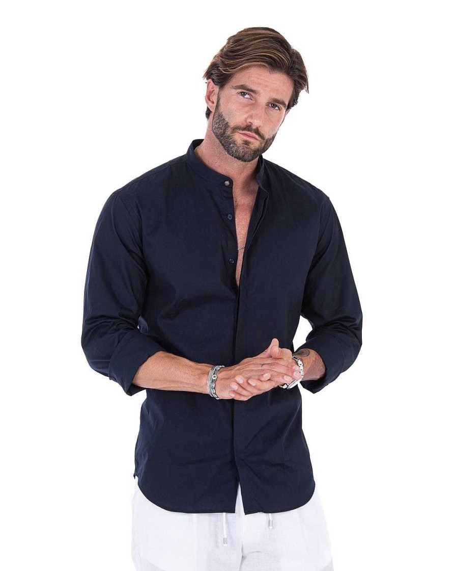 Abbigliamento SAVEONE Camicie | Camicia - Basic Coreana Blu In Cotone