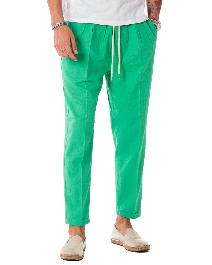 Abbigliamento SAVEONE Pantaloni | Larry - Pantalaccio In Lino Menta