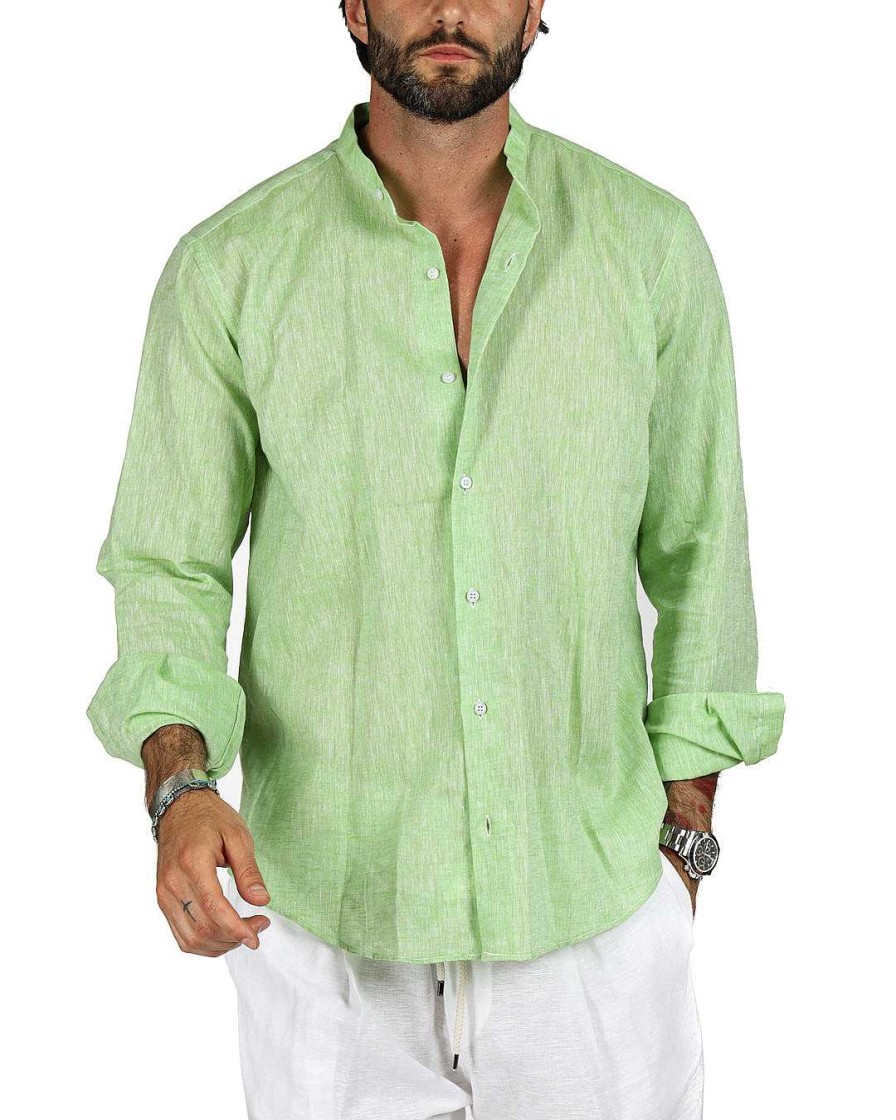 Abbigliamento SAVEONE Camicie | Positano - Camicia Coreana Verde Mela In Lino