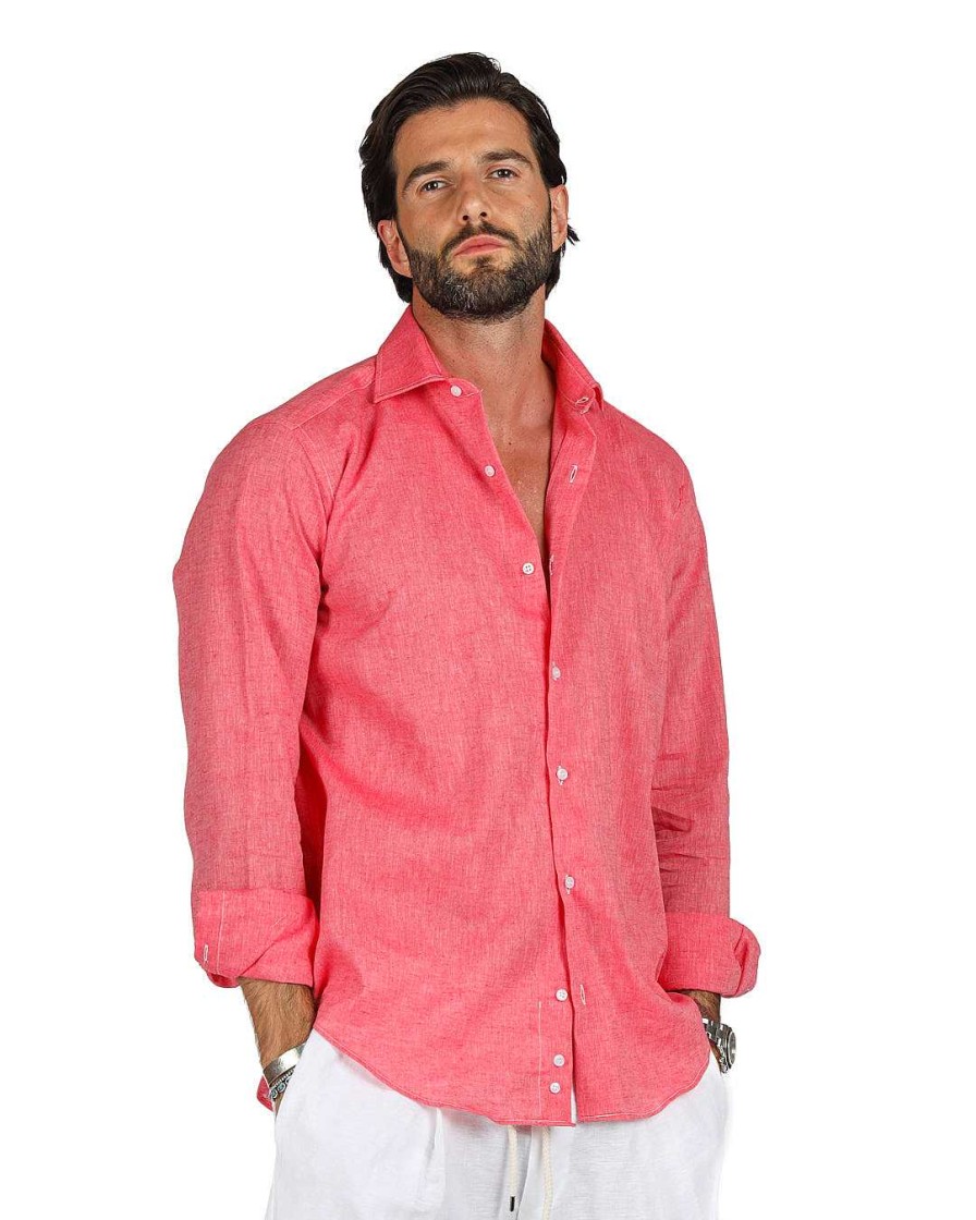 Abbigliamento SAVEONE Camicie | Praiano - Camicia Classica Corallo In Lino