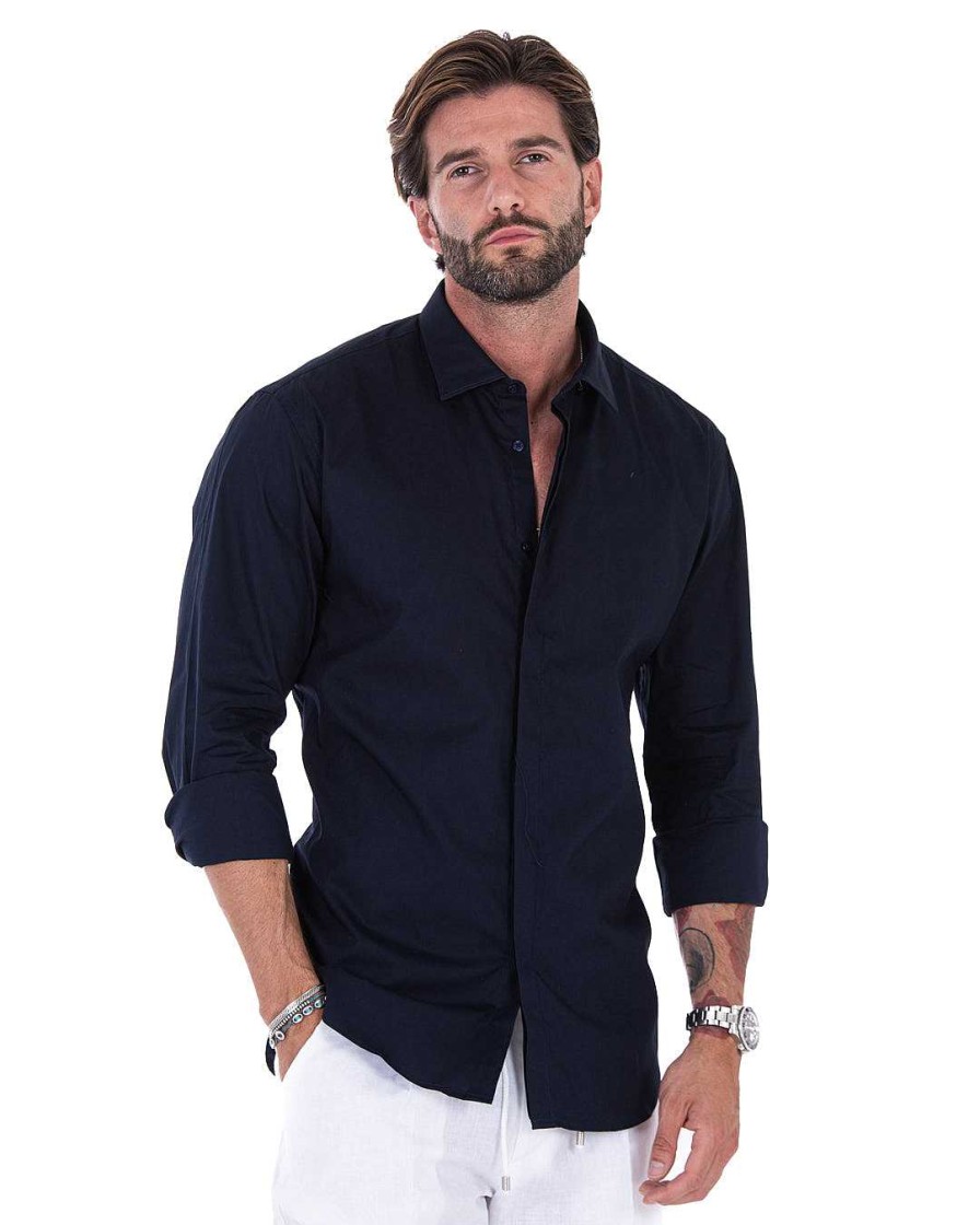 Abbigliamento SAVEONE Camicie | Camicia - Basic Classica Blu In Cotone