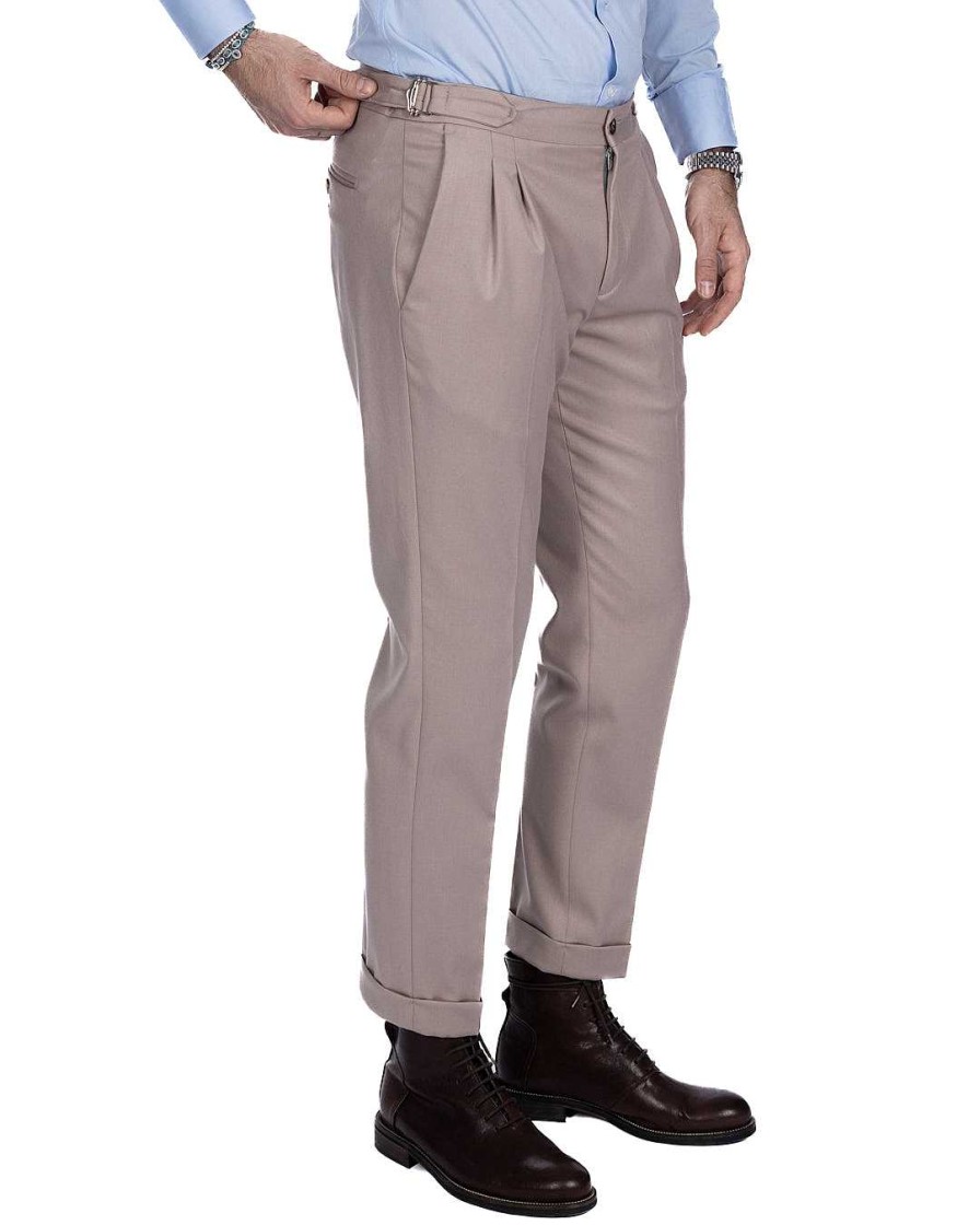 Abbigliamento SAVEONE Pantaloni | Otranto - Pantalone Beige Con Fibbie E Pinces