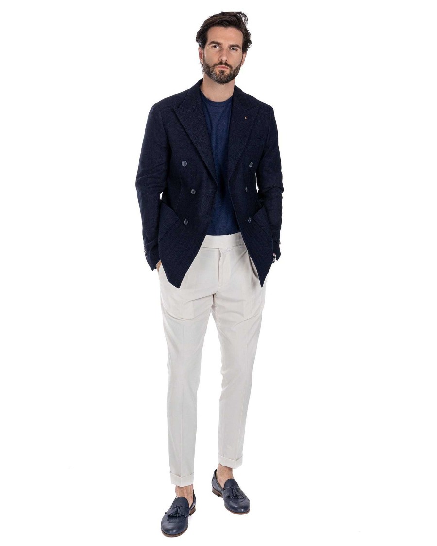 Abbigliamento SAVEONE Blazer E Giacche | Modica - Giacca Doppiopetto Solaro Blu