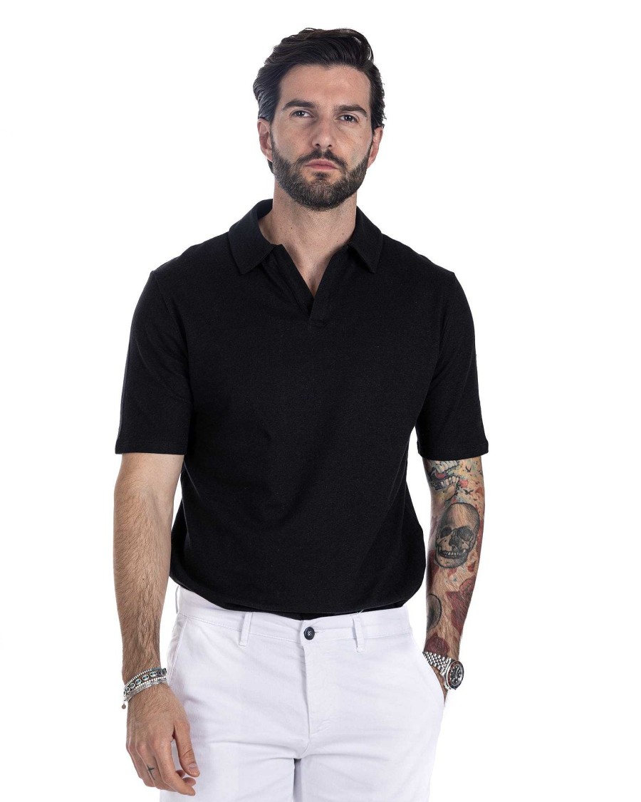 Abbigliamento SAVEONE Polo | Panarea - Polo In Lino Nera