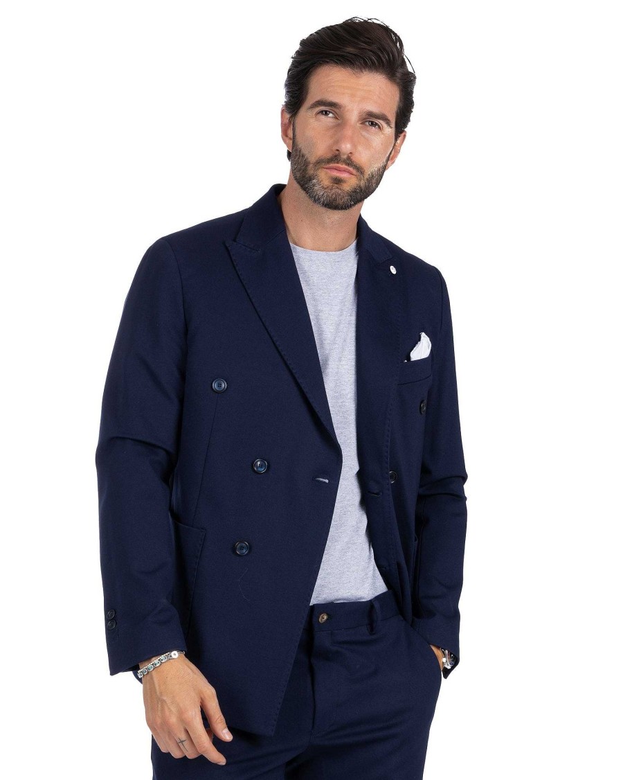 Abbigliamento SAVEONE Blazer E Giacche | Mustang - Giacca Doppiopetto Punto Milano Blu