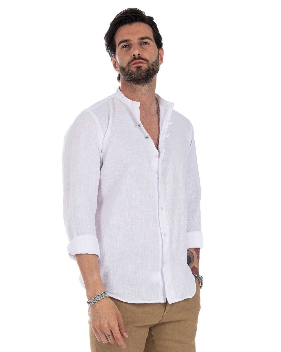 Abbigliamento SAVEONE Camicie | Hyeres - Camicia Coreana Bianca In Cotone