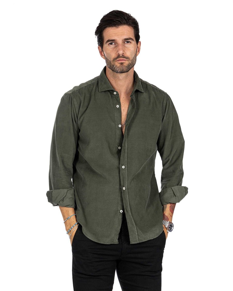 Abbigliamento SAVEONE Camicie | Vega - Camicia Militare In Velluto Mille Righe