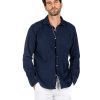 Abbigliamento SAVEONE Camicie | Vega - Camicia Blu In Velluto Mille Righe