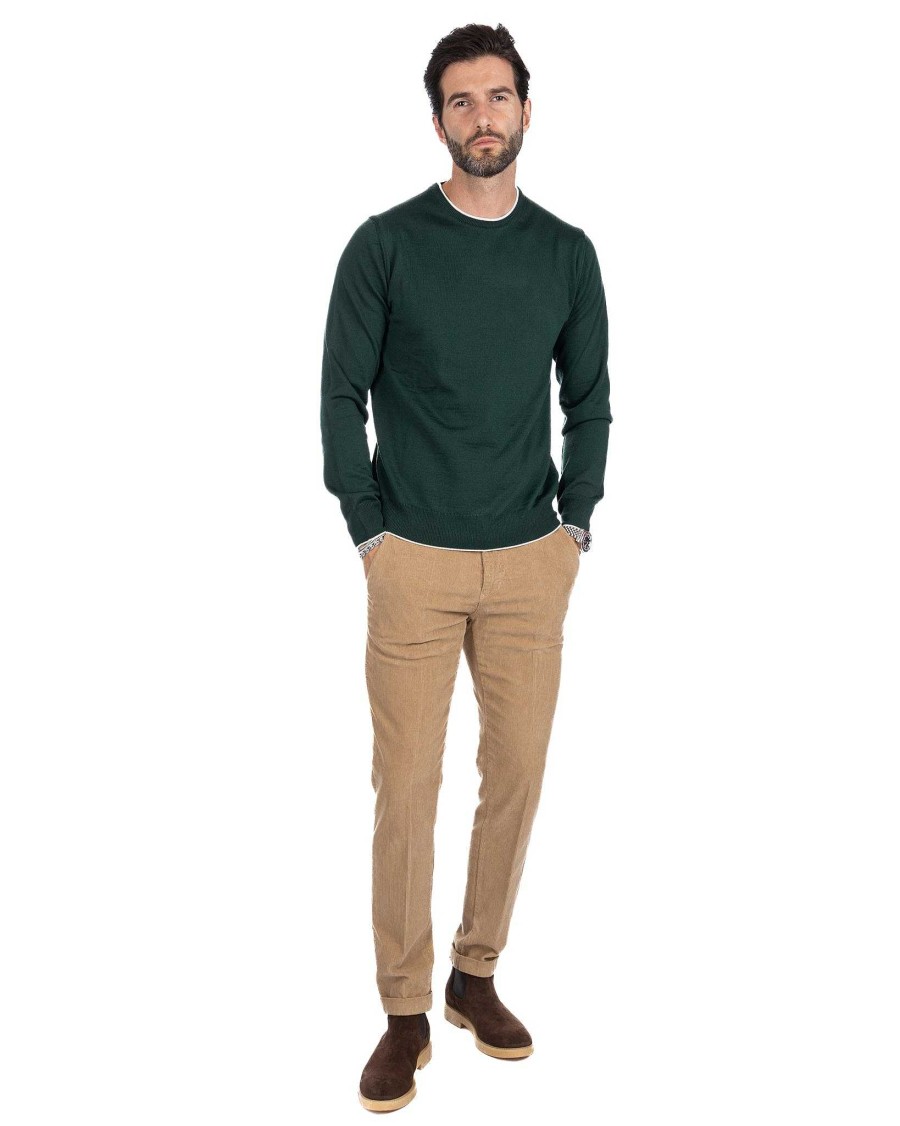 Abbigliamento SAVEONE Maglioni | Seve - Maglione Verde Con Bordo Panna