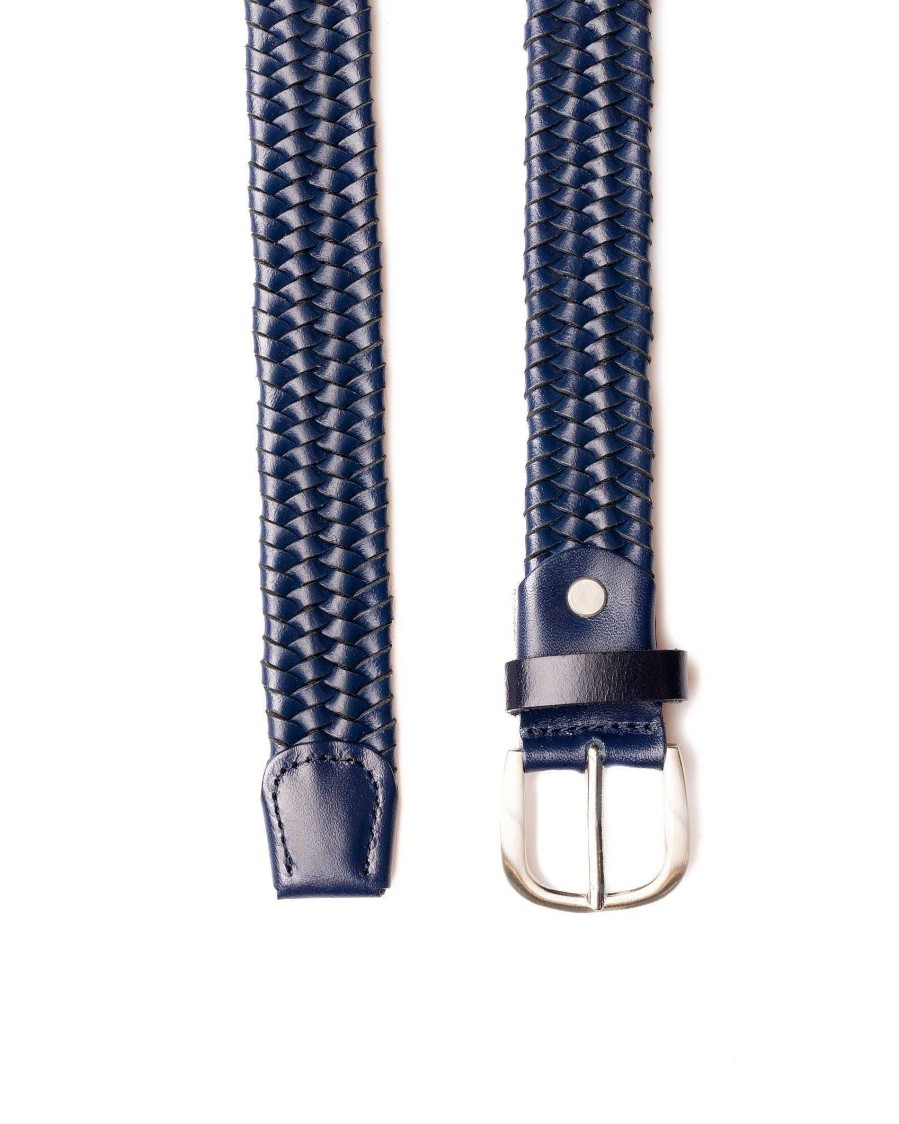 Accessori SAVEONE | Cintura In Pelle Con Intreccio Medio Blu