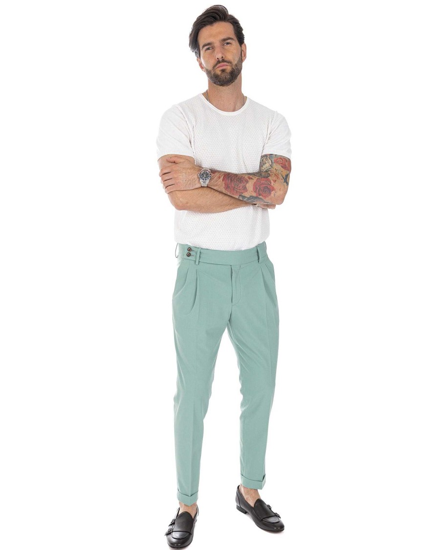 Abbigliamento SAVEONE Pantaloni | Caprera - Pantalone Vita Alta Turchese