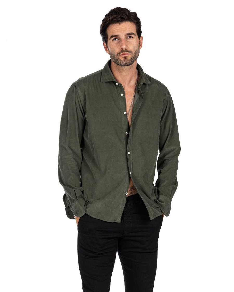 Abbigliamento SAVEONE Camicie | Vega - Camicia Militare In Velluto Mille Righe