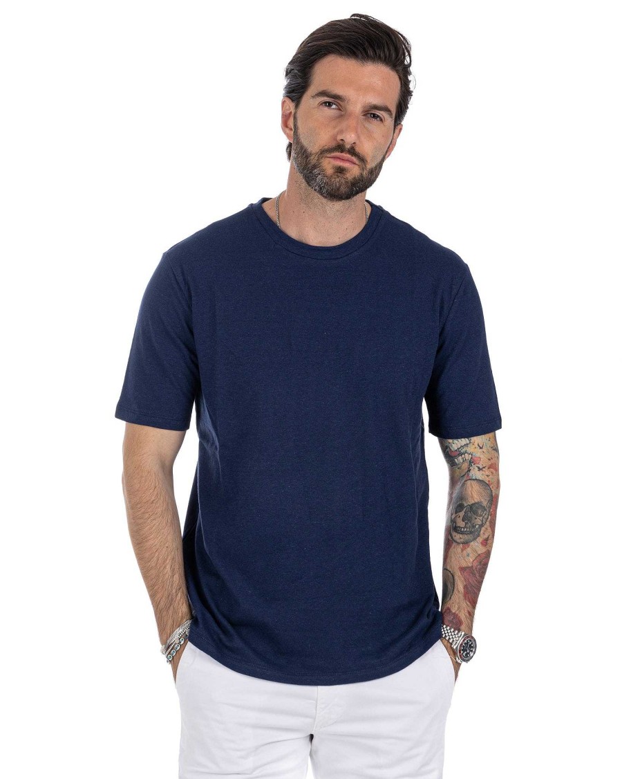 Abbigliamento SAVEONE T-Shirts | Favignana - T-Shirt In Lino Blu