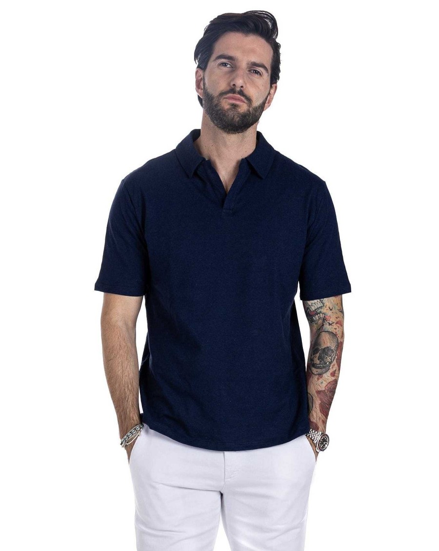 Abbigliamento SAVEONE Polo | Panarea - Polo In Lino Blu