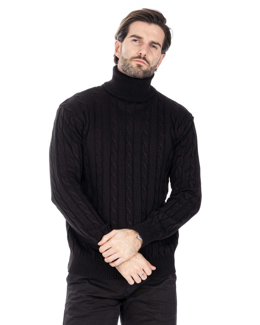 Abbigliamento SAVEONE Maglioni | Crovie - Maglione Nero Con Trecce Collo Alto