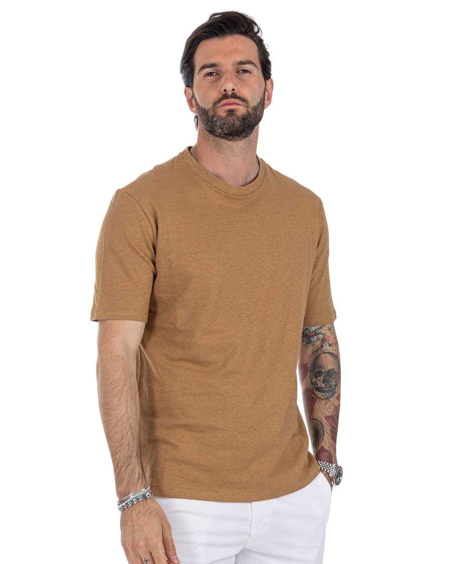 Abbigliamento SAVEONE T-Shirts | Favignana - T-Shirt In Lino Cammello