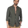 Abbigliamento SAVEONE Camicie | Nizza - Camicia Coreana In Puro Lino Militare