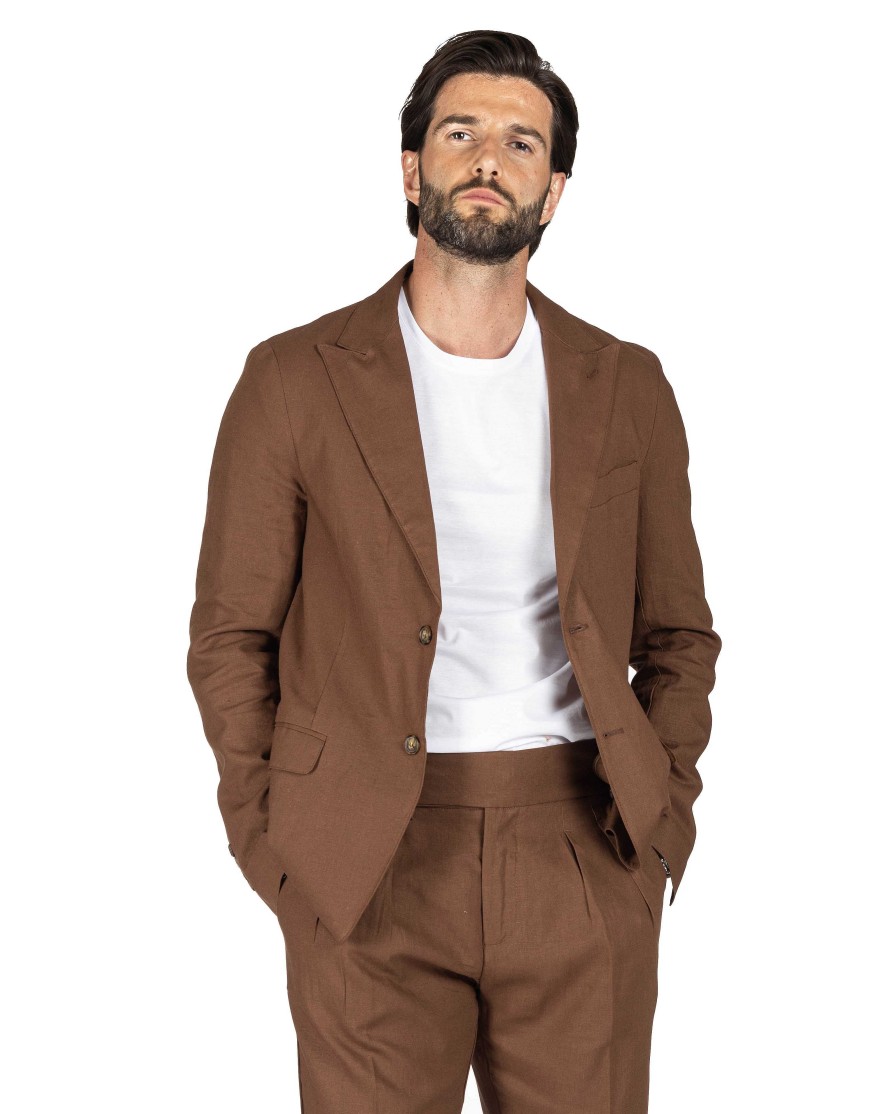 Abbigliamento SAVEONE Blazer E Giacche | James - Giacca In Lino Tabacco