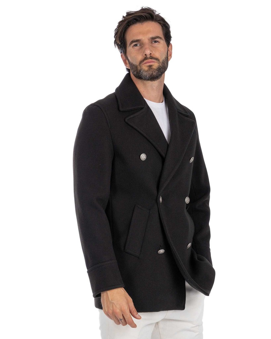 Abbigliamento SAVEONE Cappotti E Giubbotti | David - Cappotto 3/4 Nero In Lana