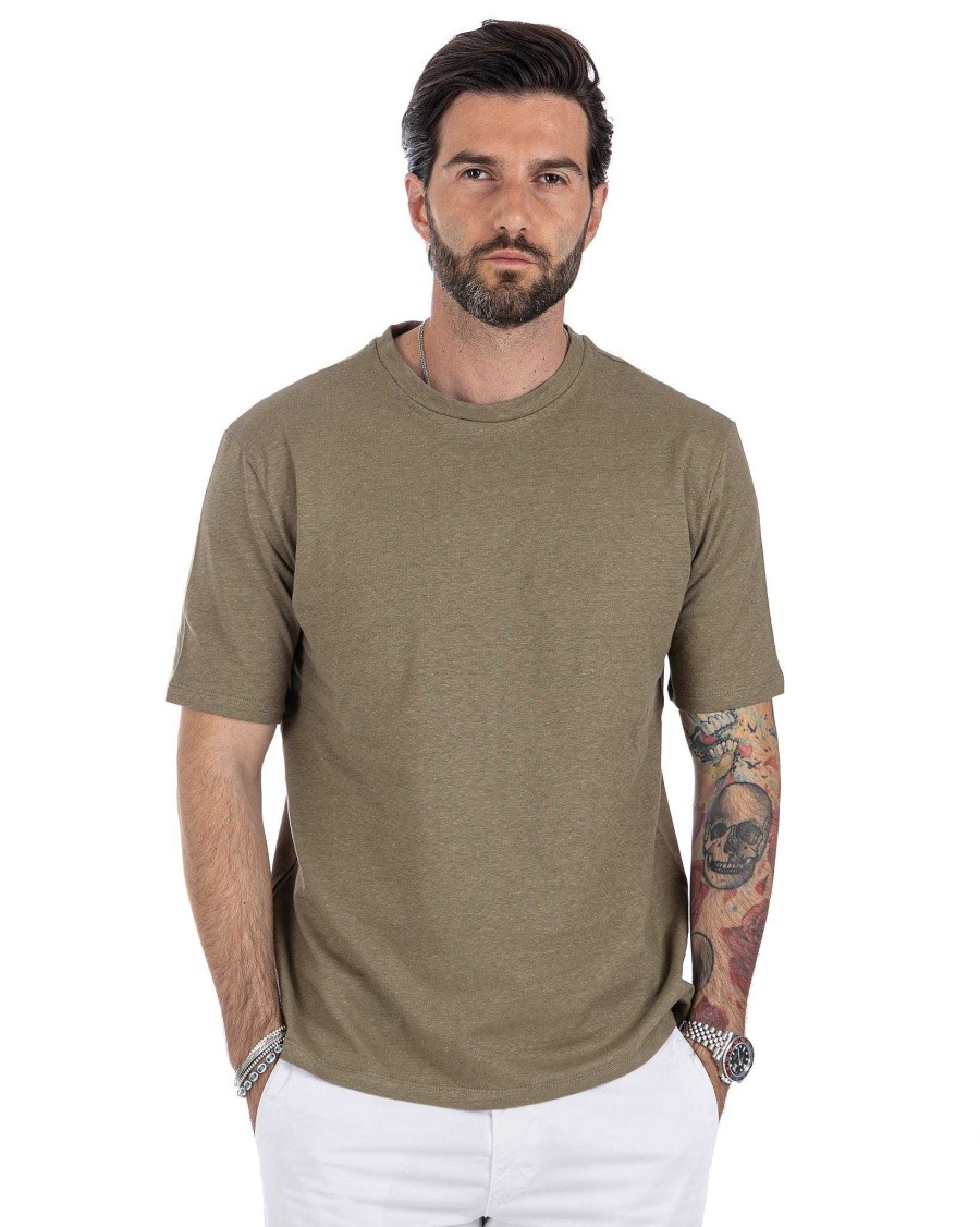 Abbigliamento SAVEONE T-Shirts | Favignana - T-Shirt In Lino Militare