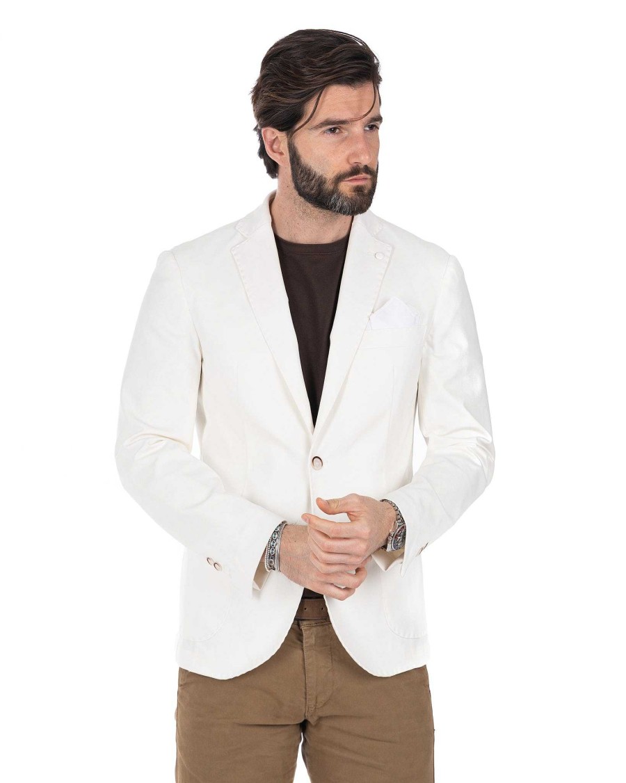 Abbigliamento SAVEONE Blazer E Giacche | Shelby - Giacca Monopetto Punto Milano Panna