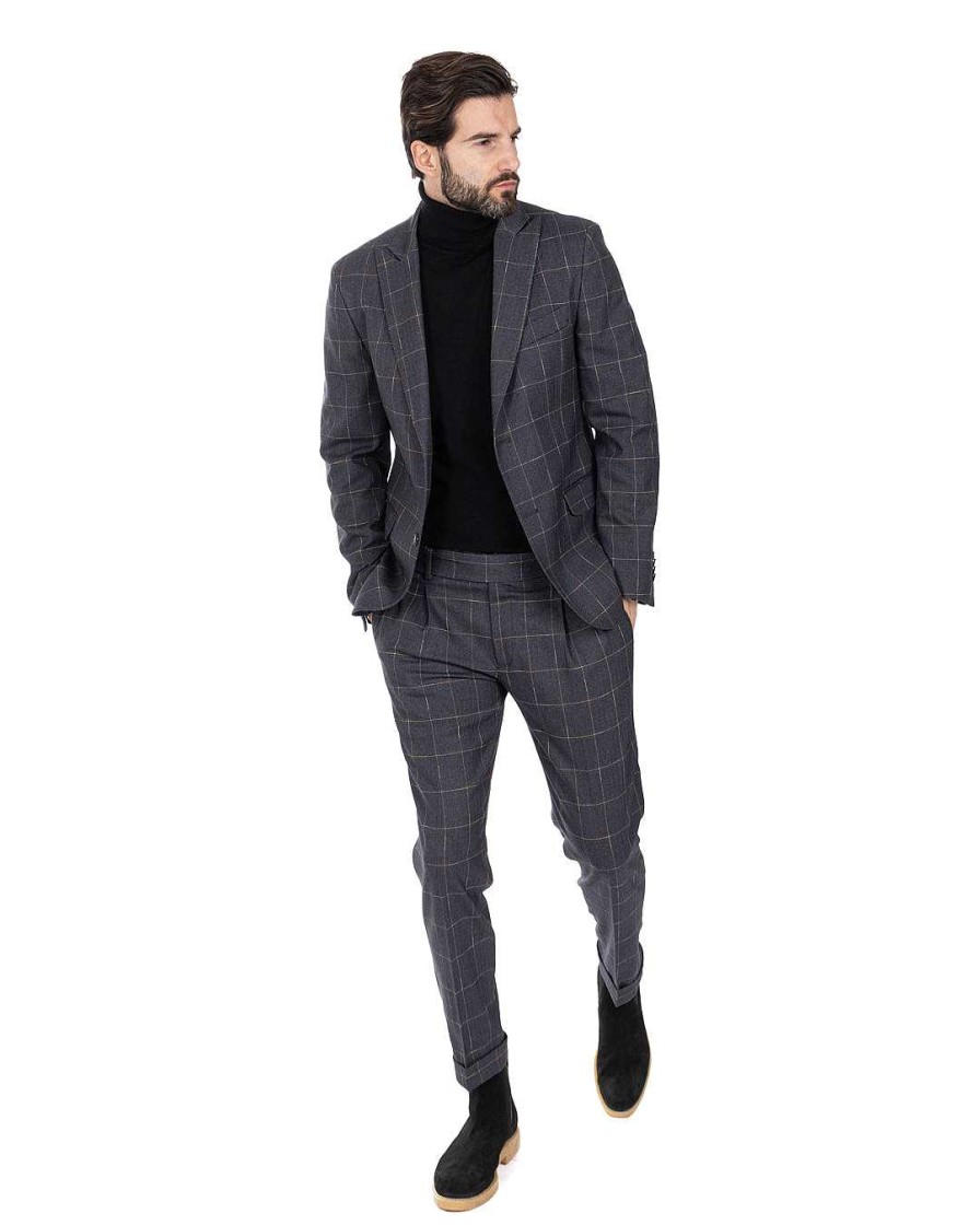 Abbigliamento SAVEONE Blazer E Giacche | Italian - Giacca Monopetto Quadro Grigio