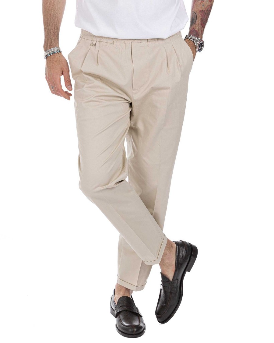 Abbigliamento SAVEONE Pantaloni | Larry - Pantalaccio Beige In Cotone Estivo