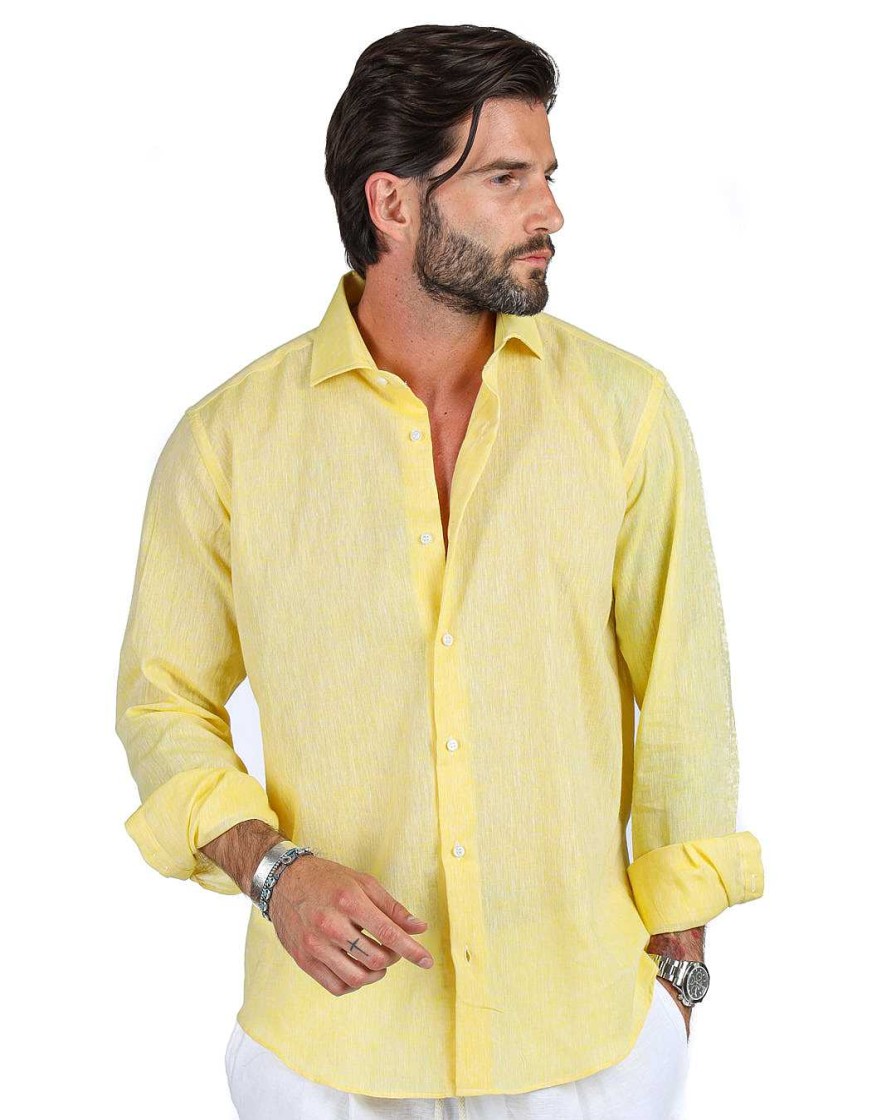 Abbigliamento SAVEONE Camicie | Praiano - Camicia Classica Gialla In Lino