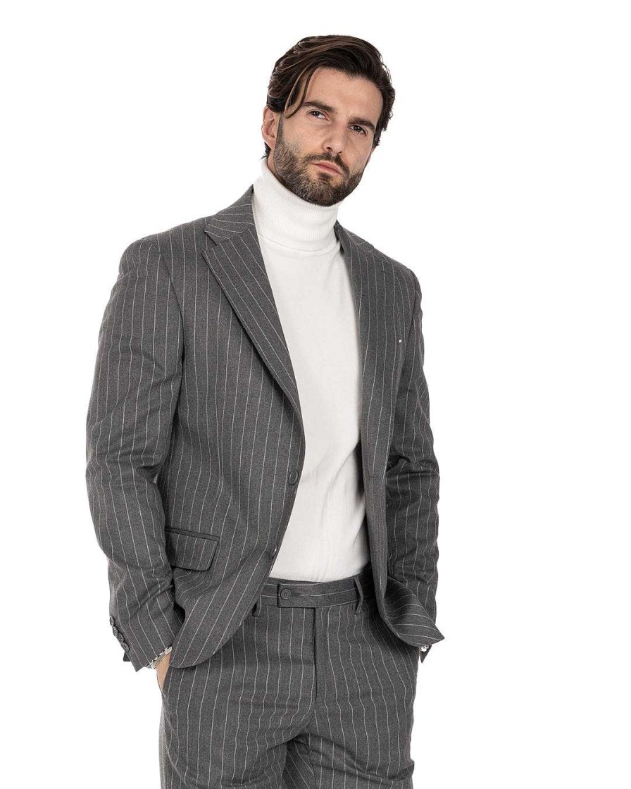 Abbigliamento SAVEONE Blazer E Giacche | Feel - Giacca Monopetto Gessato Grigio