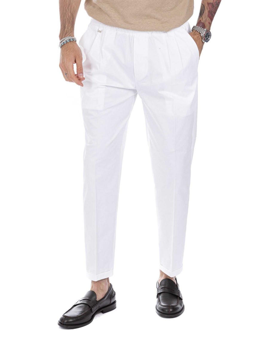 Abbigliamento SAVEONE Pantaloni | Larry - Pantalaccio Bianco In Cotone Estivo