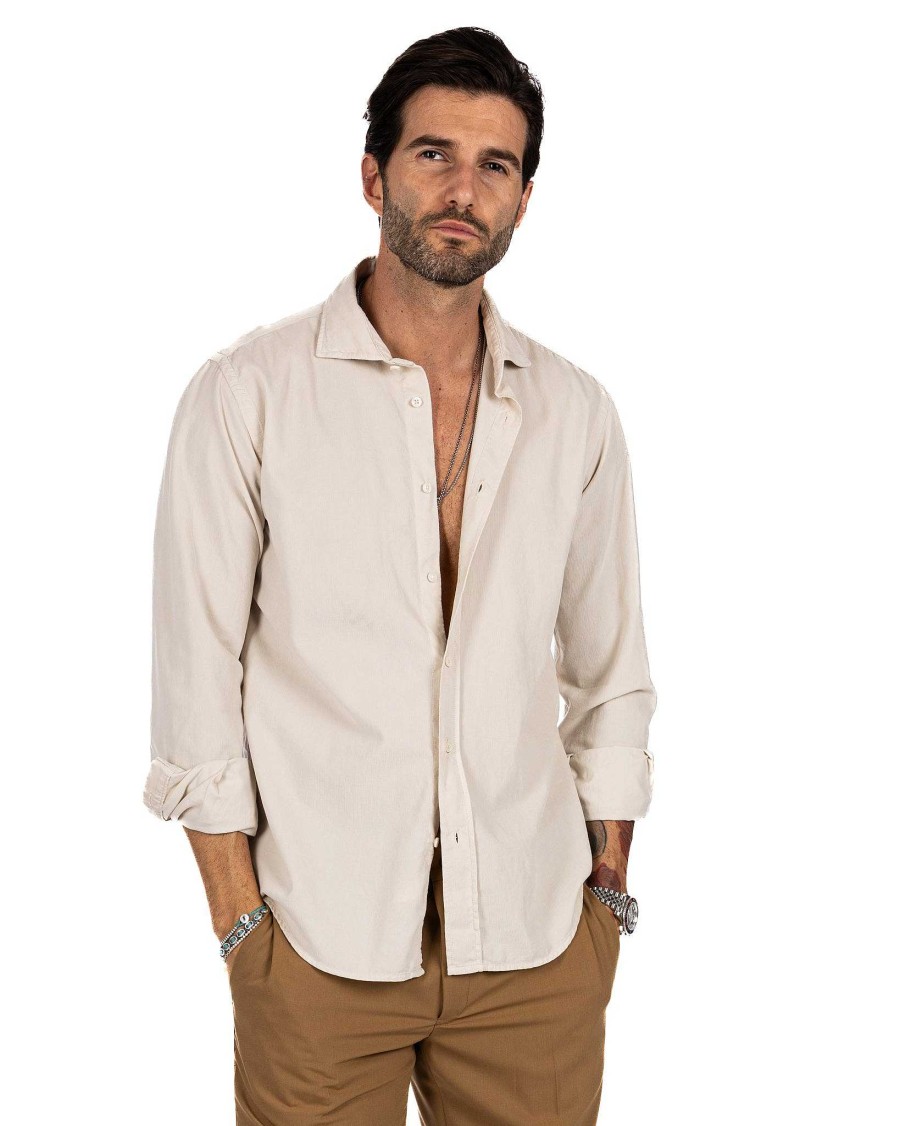 Abbigliamento SAVEONE Camicie | Vega - Camicia Beige In Velluto Mille Righe