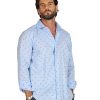 Abbigliamento SAVEONE Camicie | Salina - Camicia Classica Celeste Con Ricami Rossi In Lino