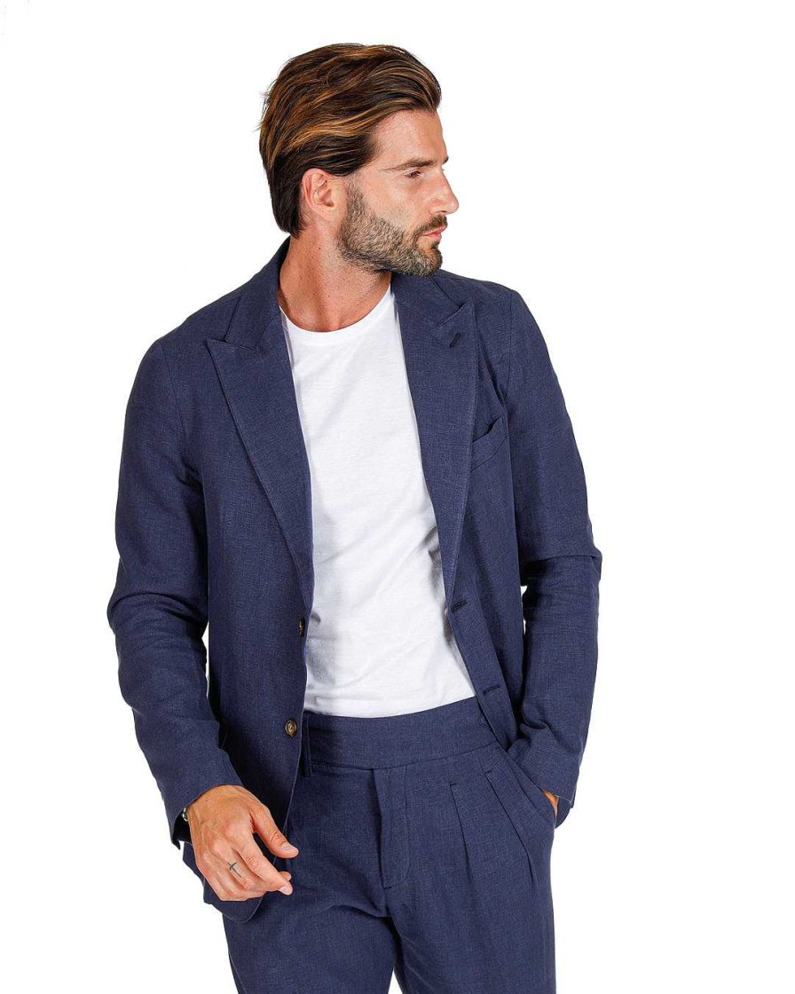 Abbigliamento SAVEONE Blazer E Giacche | James - Giacca In Lino Blu