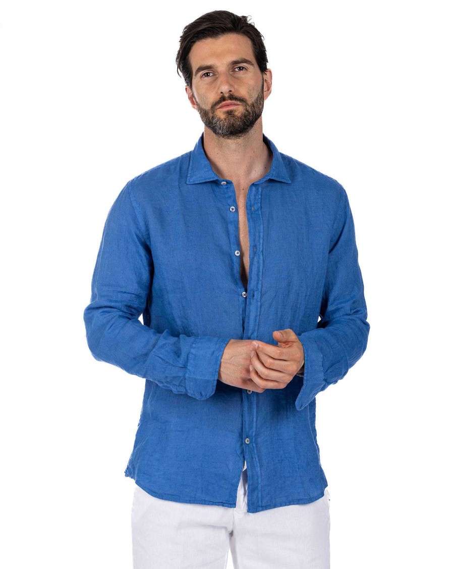 Abbigliamento SAVEONE Camicie | Montecarlo - Camicia In Puro Lino Royal