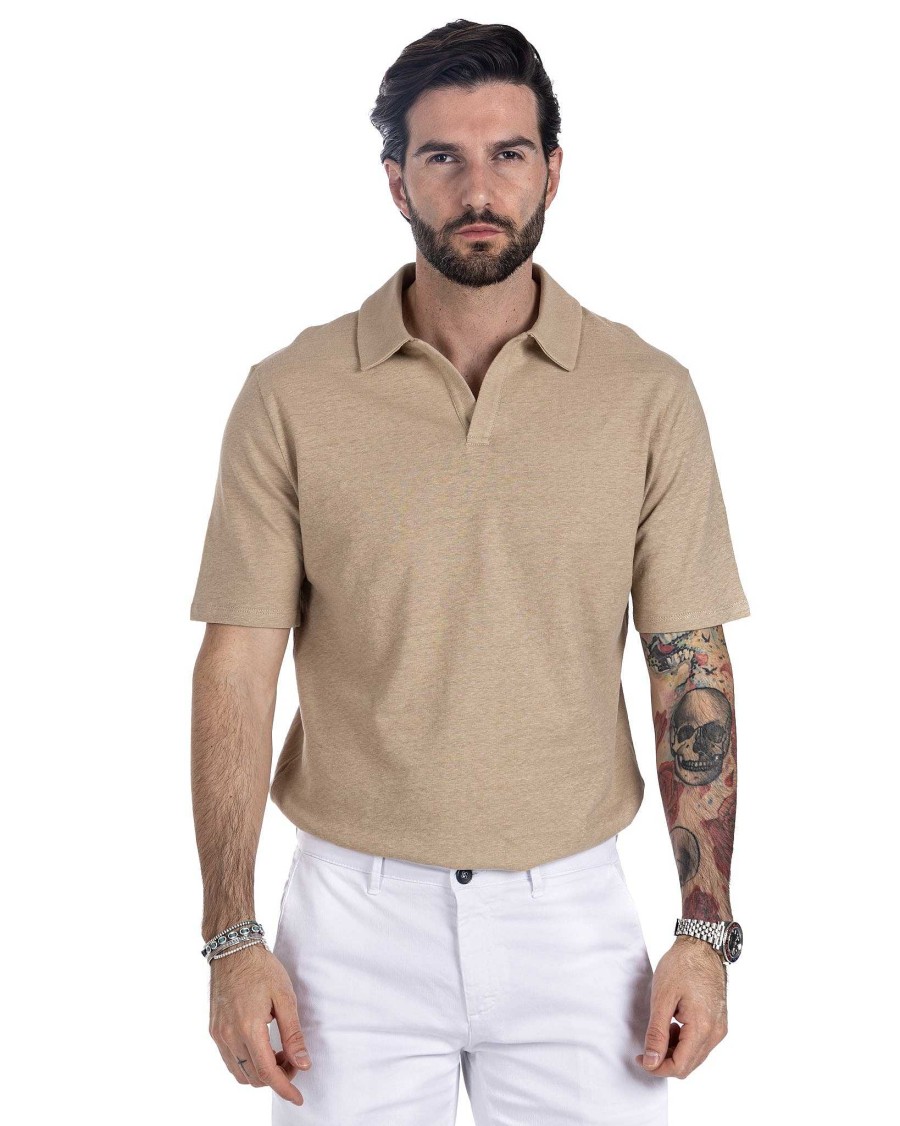 Abbigliamento SAVEONE Polo | Panarea - Polo In Lino Beige