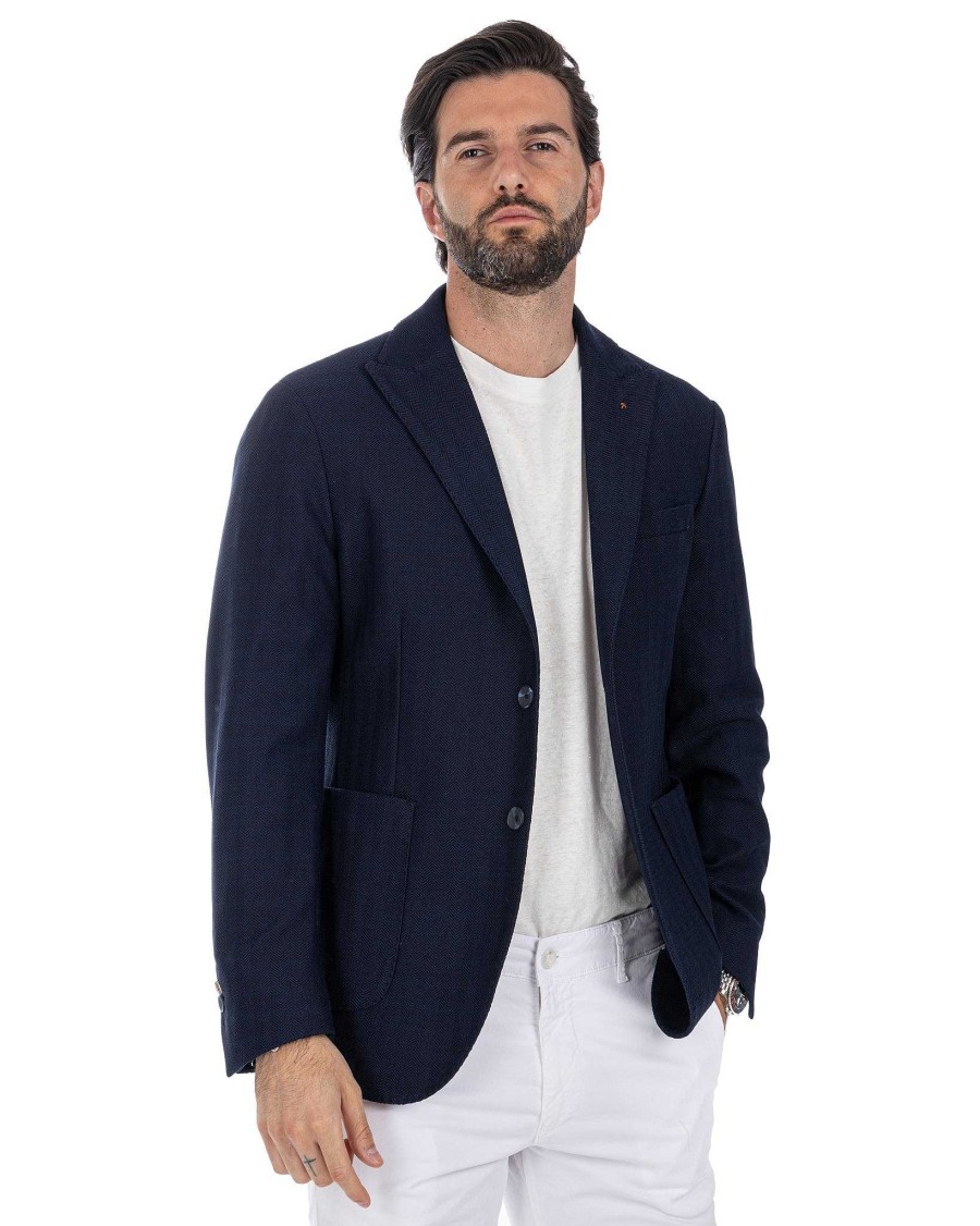 Abbigliamento SAVEONE Blazer E Giacche | Noto - Giacca Monopetto Solaro Blu