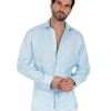 Abbigliamento SAVEONE Camicie | Maiolica - Camicia Stampata Celeste In Lino