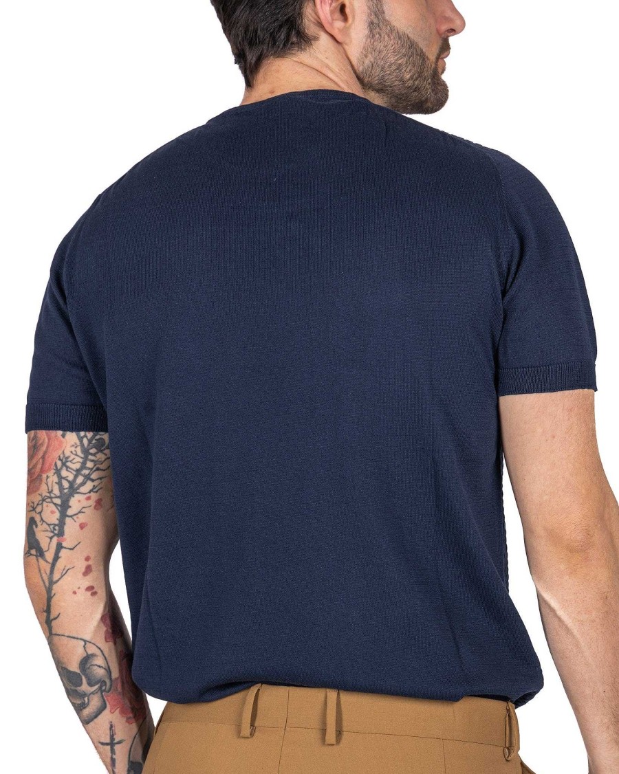 Abbigliamento SAVEONE T-Shirts | Carlos - T-Shirt Tramata In Maglia Blu