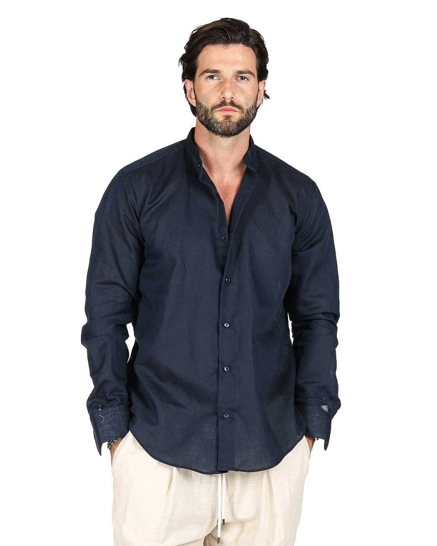 Abbigliamento SAVEONE Camicie | Positano - Camicia Coreana Blu In Lino