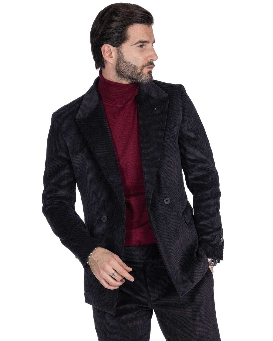 Abbigliamento SAVEONE Blazer E Giacche | Mads - Giacca Due Bottoni Nera In Velluto