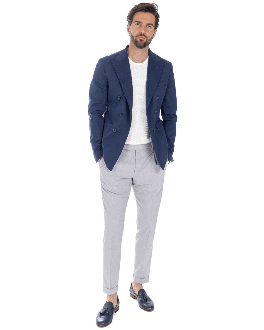 Abbigliamento SAVEONE Blazer E Giacche | Ostuni - Giacca Doppiopetto Bluette