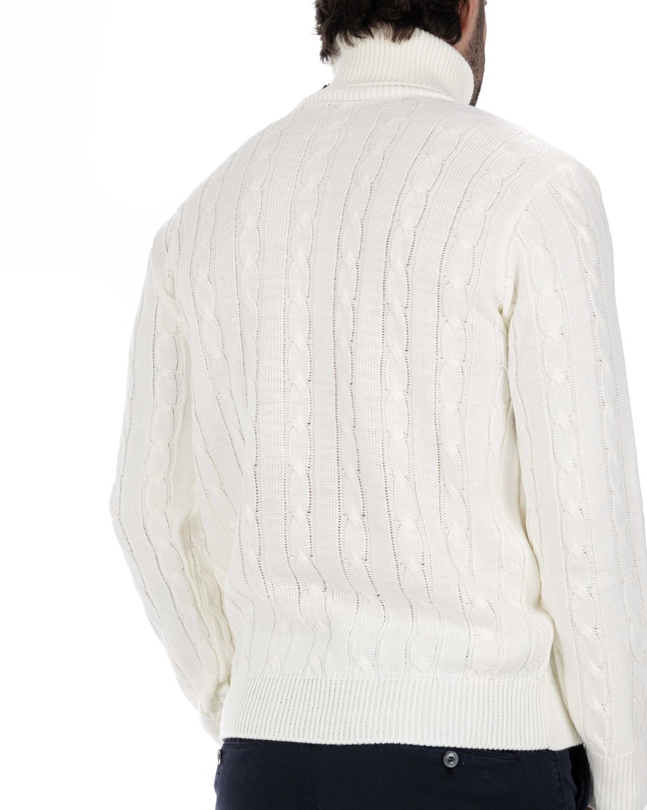 Abbigliamento SAVEONE Maglioni | Crovie - Maglione Bianco Con Trecce Collo Alto