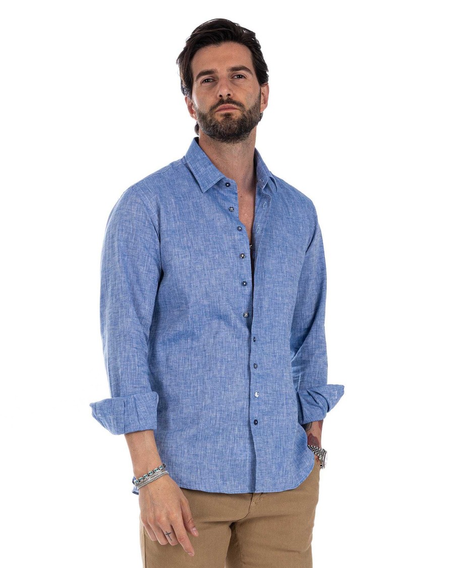 Abbigliamento SAVEONE Camicie | Praiano - Camicia Francese In Lino Denim